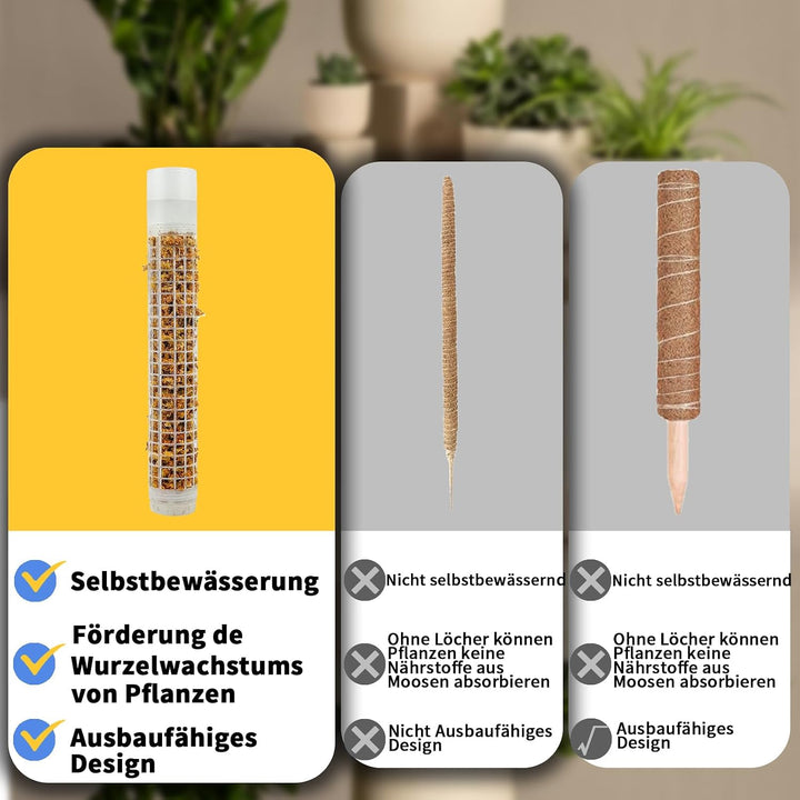 Selbstbewässerung moosstab - 2 x 44cm ausziehbare Pflanzenstützen für Zimmerpflanzen - 80 cm Kunstst