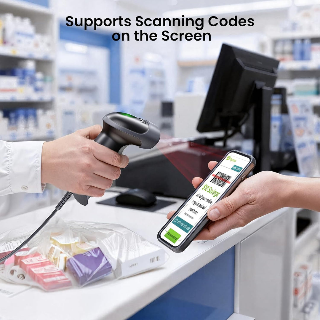 Eyoyo Kabelgebundener USB-2D-Barcode-Scanner – Automatischer Handscanner für QR-Codes, PDF417 und Da