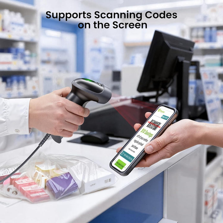 Eyoyo Kabelgebundener USB-2D-Barcode-Scanner – Automatischer Handscanner für QR-Codes, PDF417 und Da