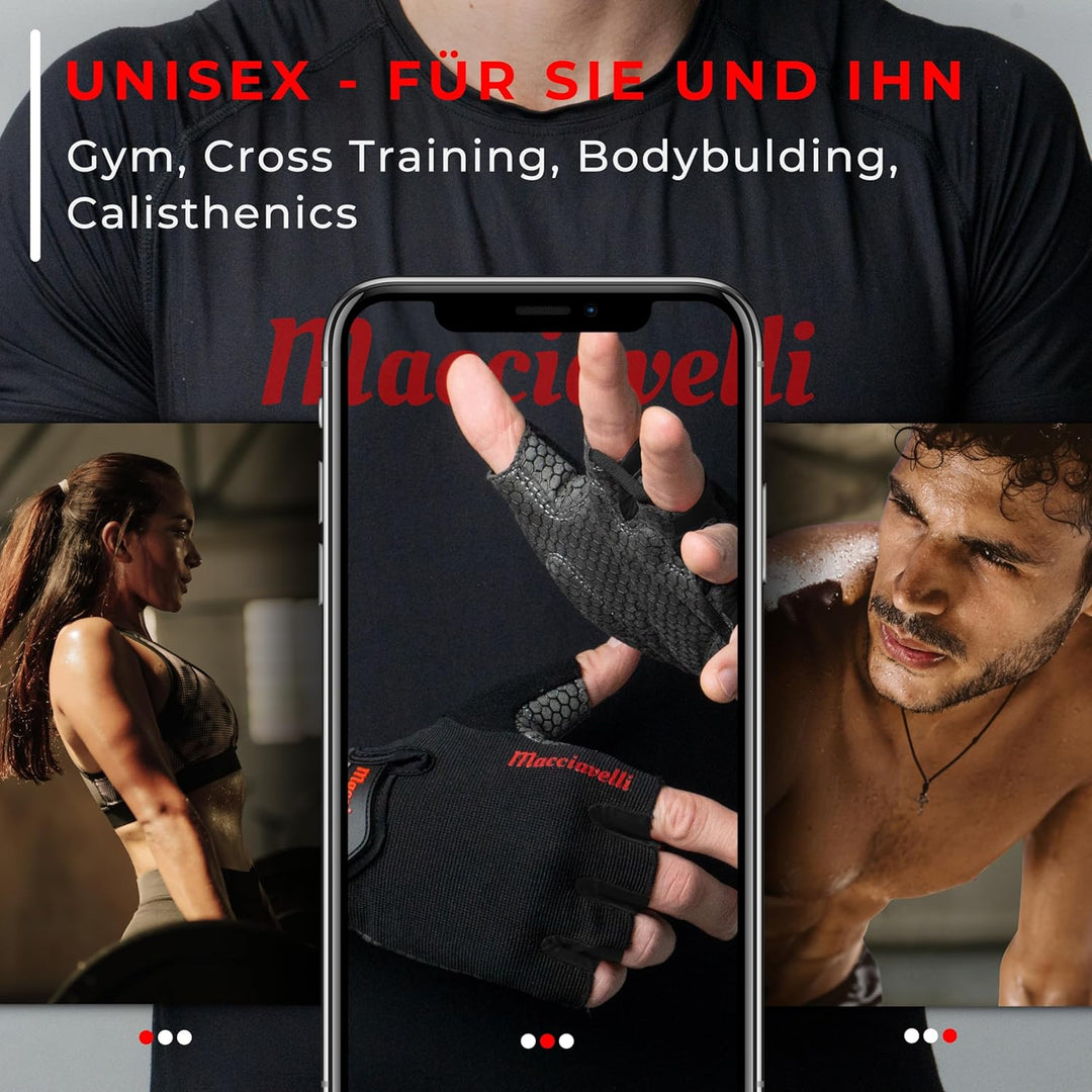 MACCIAVELLI® Fitness Handschuhe Damen Herren - Trainingshandschuhe für Kraftsport, Krafttraining, Bo
