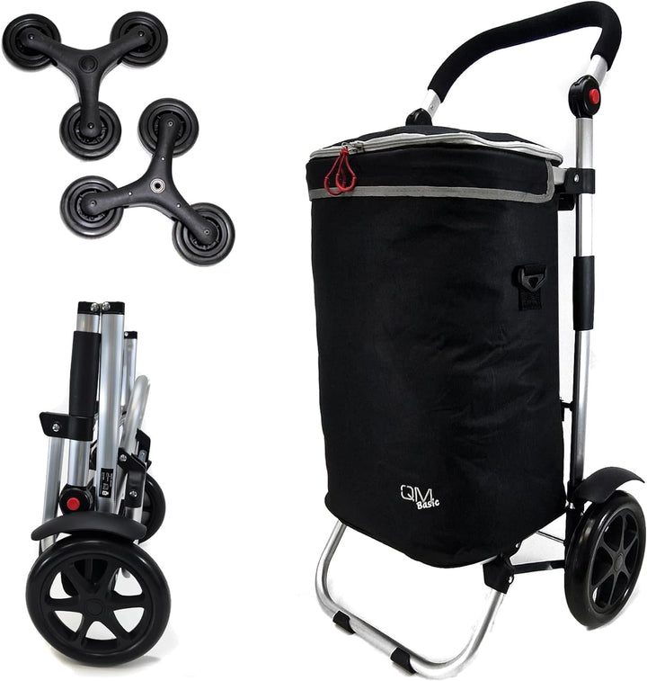 Einkaufstrolley Black-Line klappbar mit Kühlfach | Treppensteiger Shopping-Trolley Roller, grosse Ka