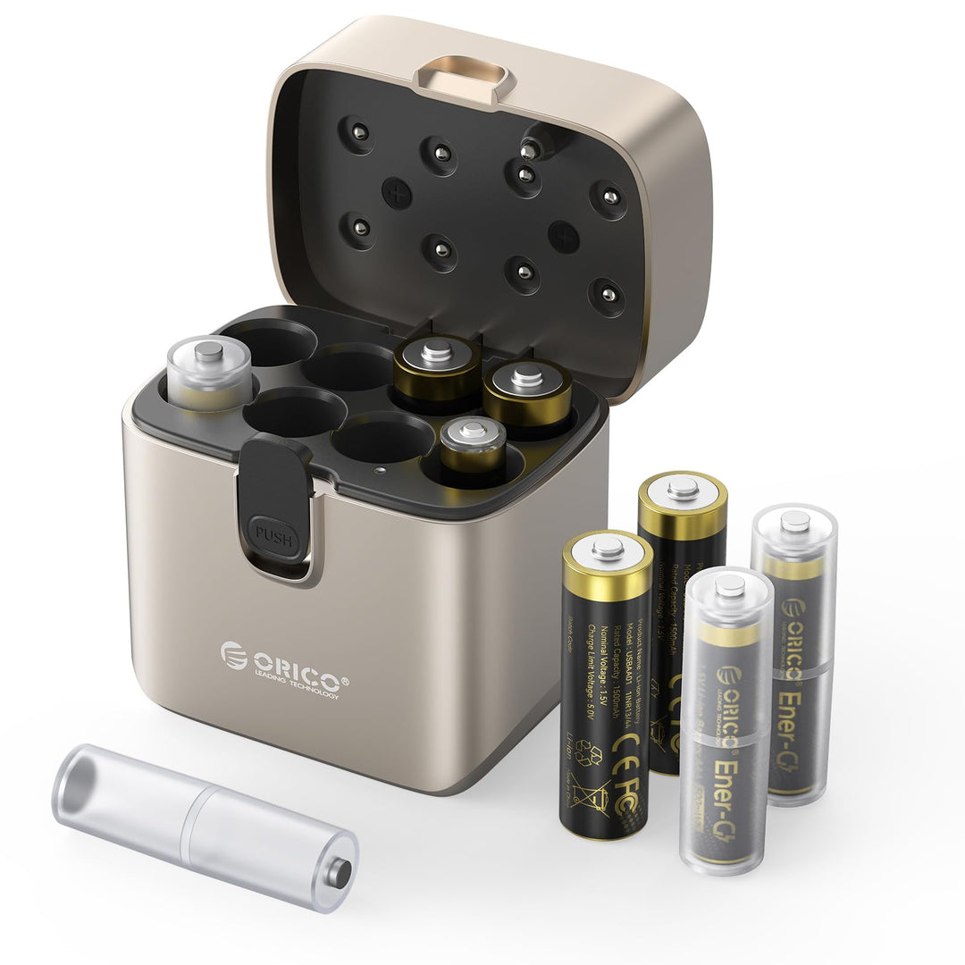 ORICO Wiederaufladbare Lithium Akkus 4xAA und 4xAAA 1,5V mit Ladegerät | 8 Stück Li-Ion Akkus, 3h Sc