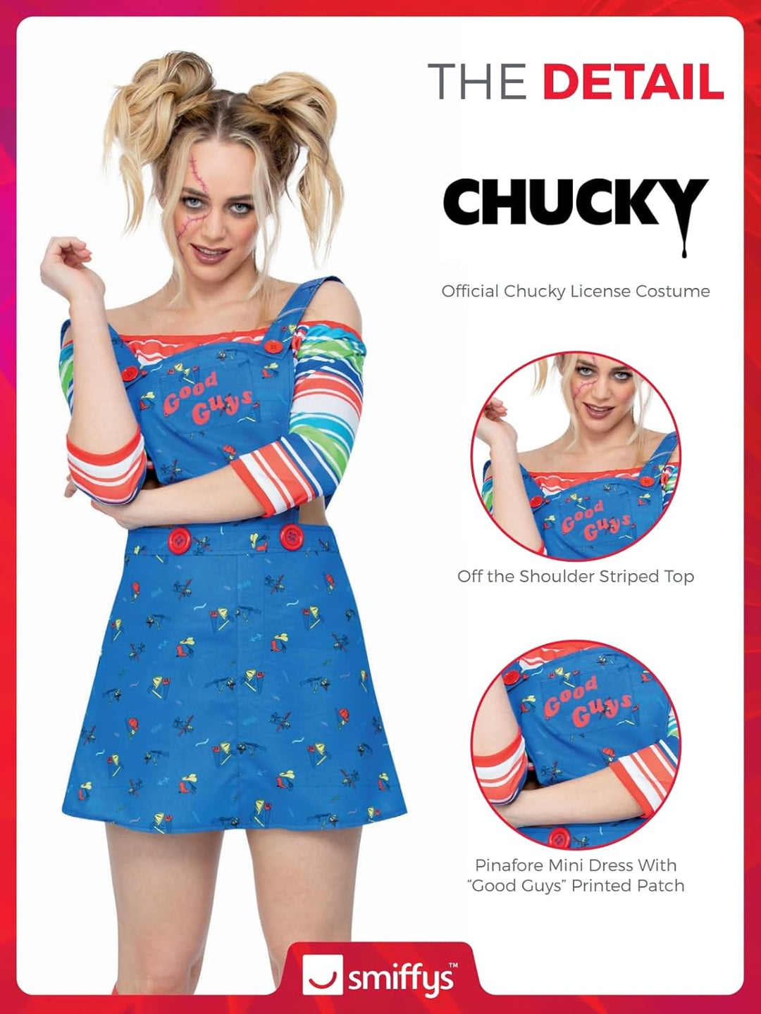 Smiffys Offiziell lizenziertes Chucky-Kostüm, Damen, mehrfarbig Small (UK 8-10), Small (UK 8-10)