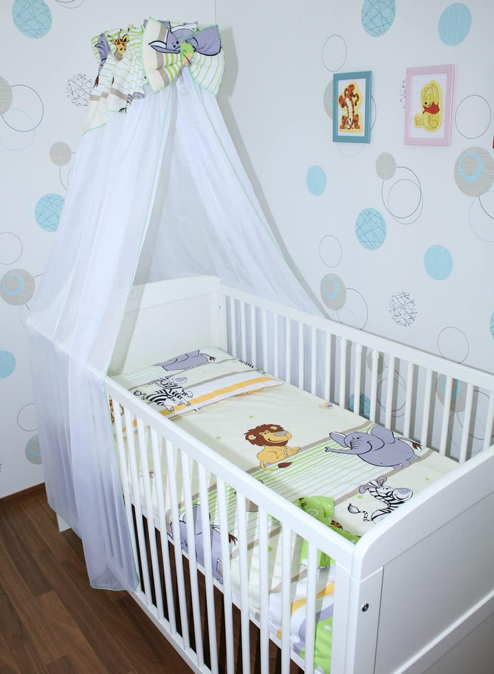 Baby Bettset Bettwäsche mit Himmel Chiffon - Safari Grün - Bettausstattung Set (4 teilig), 4 teilig