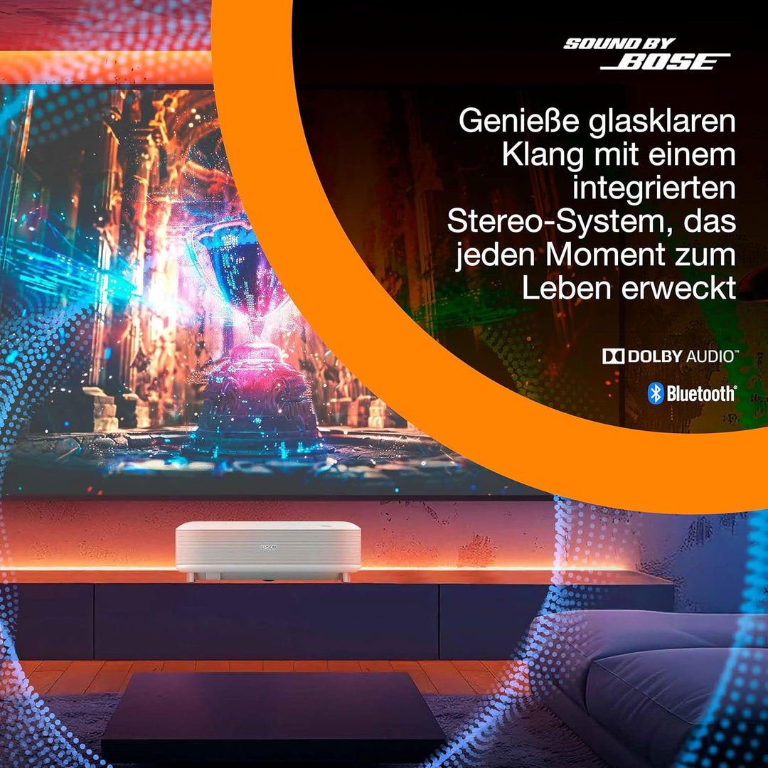 Epson Lifestudio Grand EH-LS670W, Smart-Laserprojektor, 4K PRO-UHD, Ultrakurzdistanz, Sound by Bose,