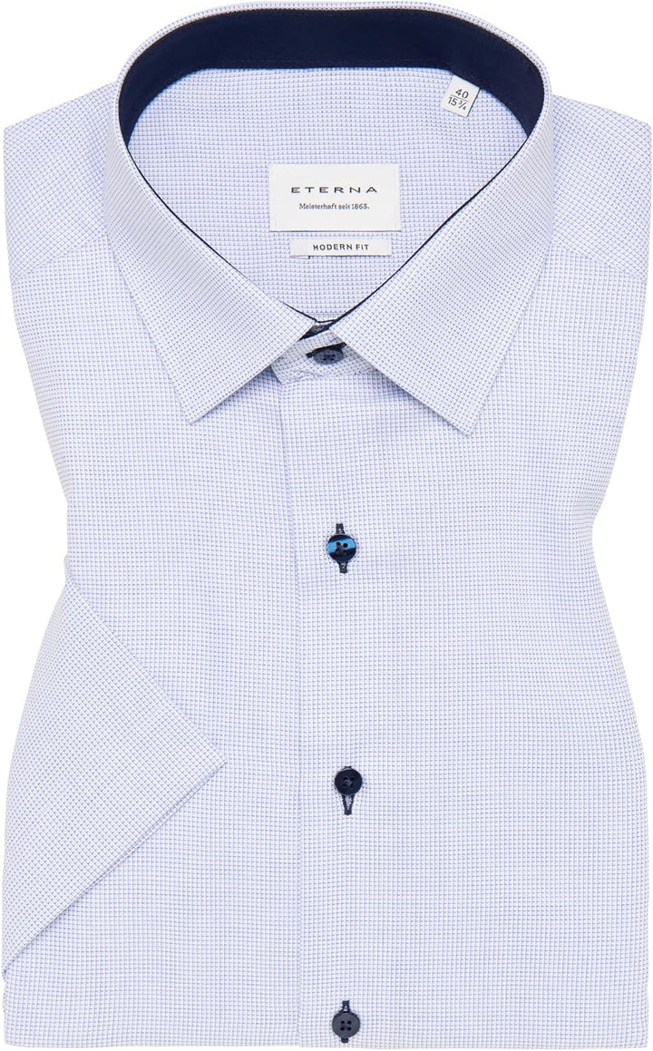 ETERNA Herren strukturiertes Baumwoll-Kurzarmhemd MODERN FIT 38 Hellblau, 38 Hellblau