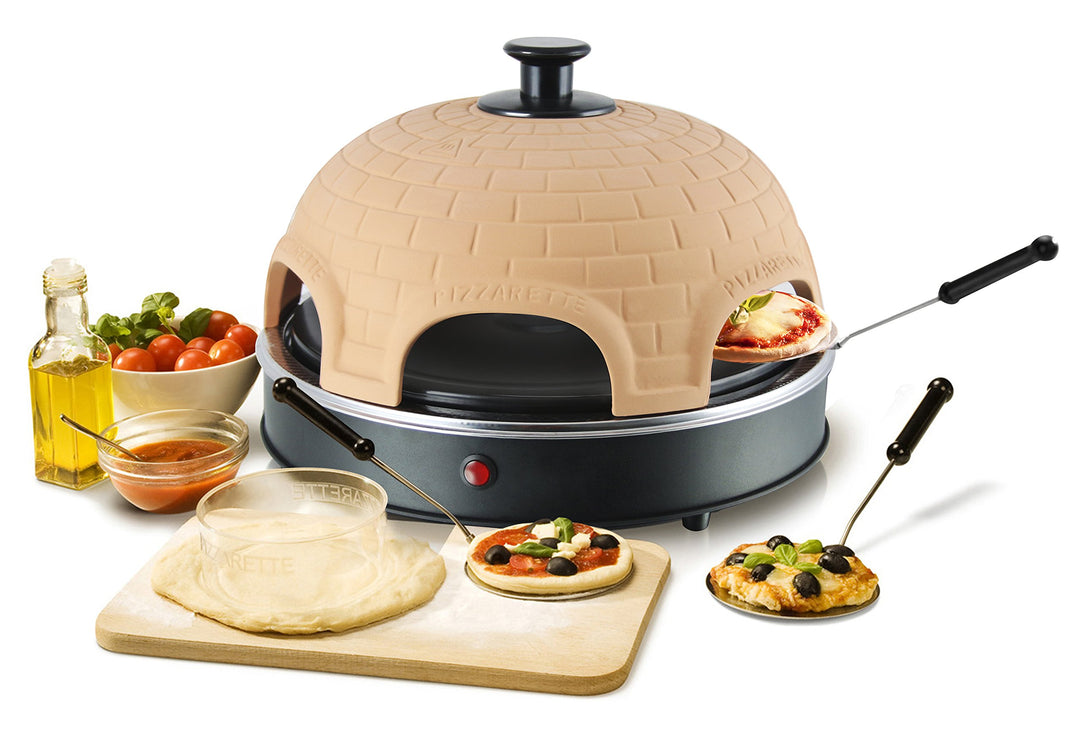 Emerio Pizzaofen, PIZZARETTE das Original, handgemachte Terracotta Tonhaube, patentiertes Design, fü