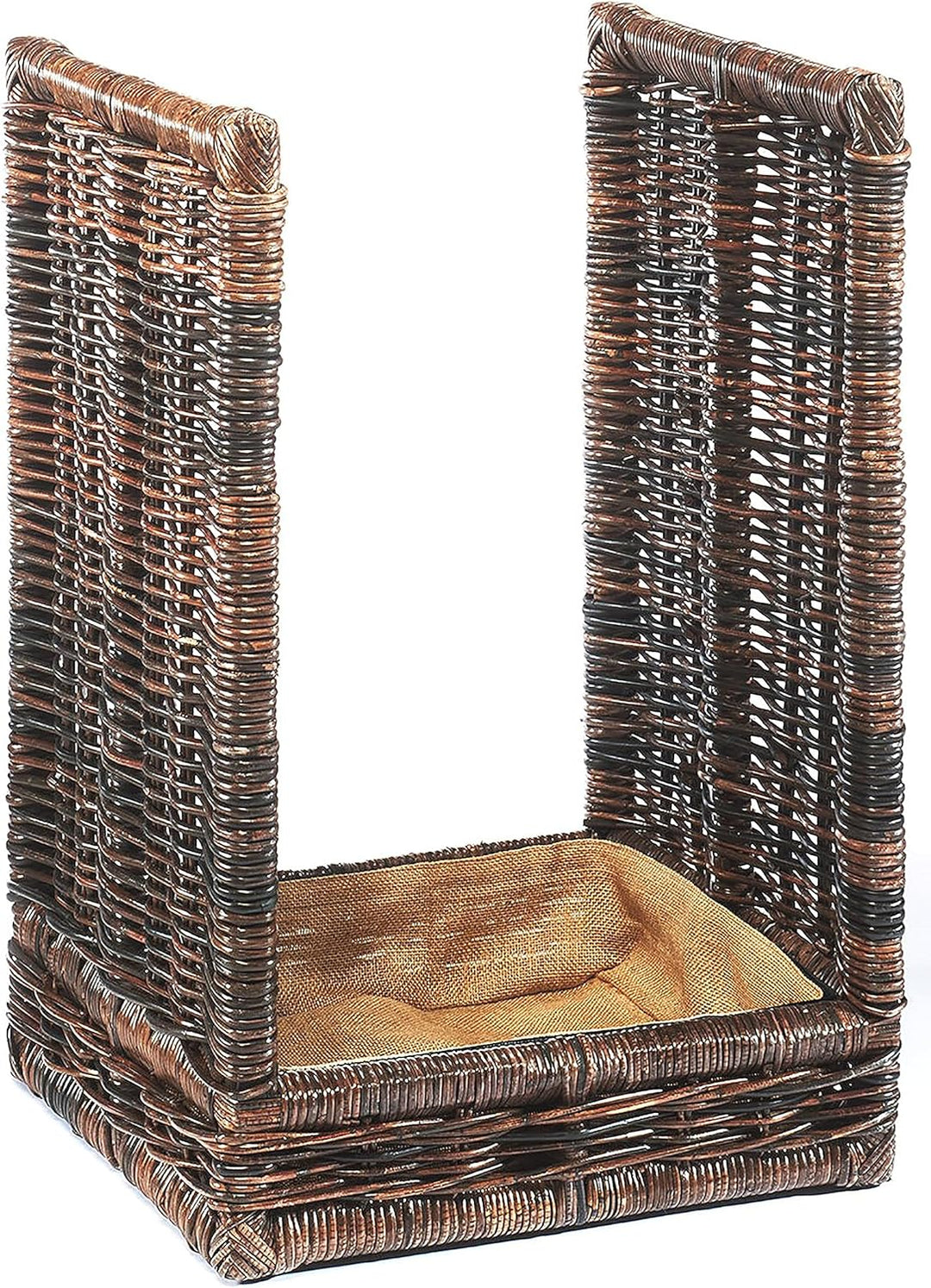 Kobolo Kaminholzablage Kaminholzregal - krabu Rattan - mit Leinenstoff - 48x44x74cm