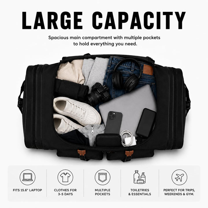 Foolsgold Extra grosse 120L Reisetasche Holdall Tasche Schwarz, Schwarz
