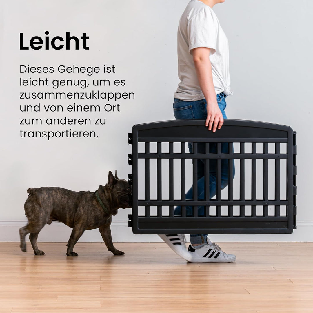 Iris Ohyama Welpenauslauf mit 4 Paneelen und abschliessbarer Tür, H60cm, Schwarz, Katzengehege, Hund