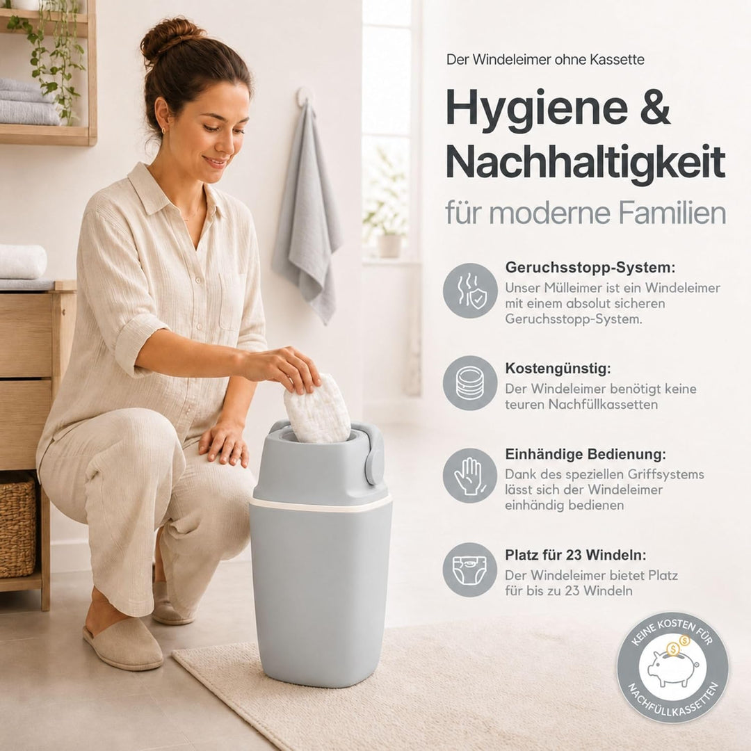 AirWell Windeleimer Geruchsdicht & Windel Blaubaer - Wickeleimer, mit Geruchsstopp-System, Einhändig