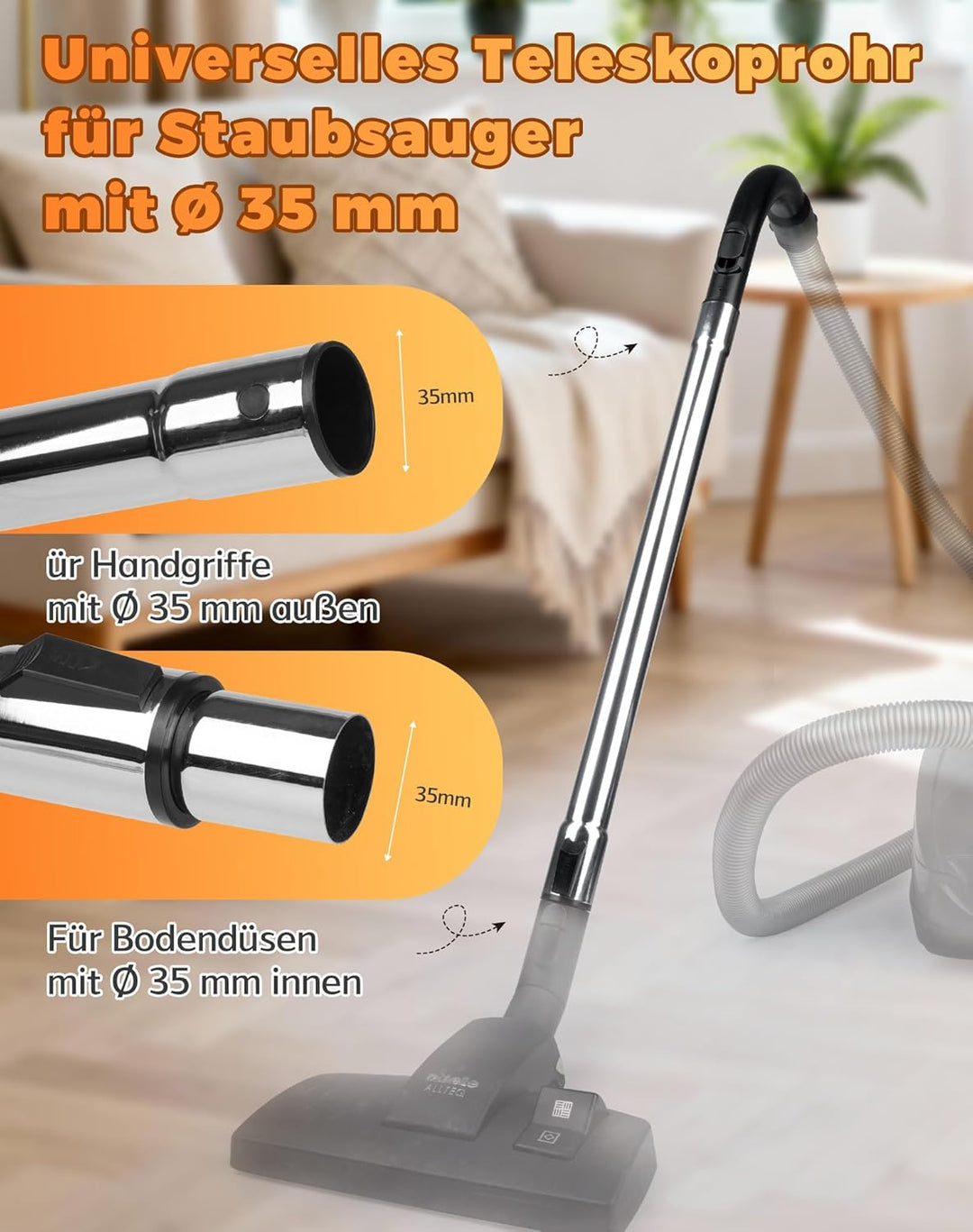 Handgriff & Edelstahl Teleskoprohr für Miele Staubsauger S8340 Ersatz kompatibel mit Miele C1 C2 C3