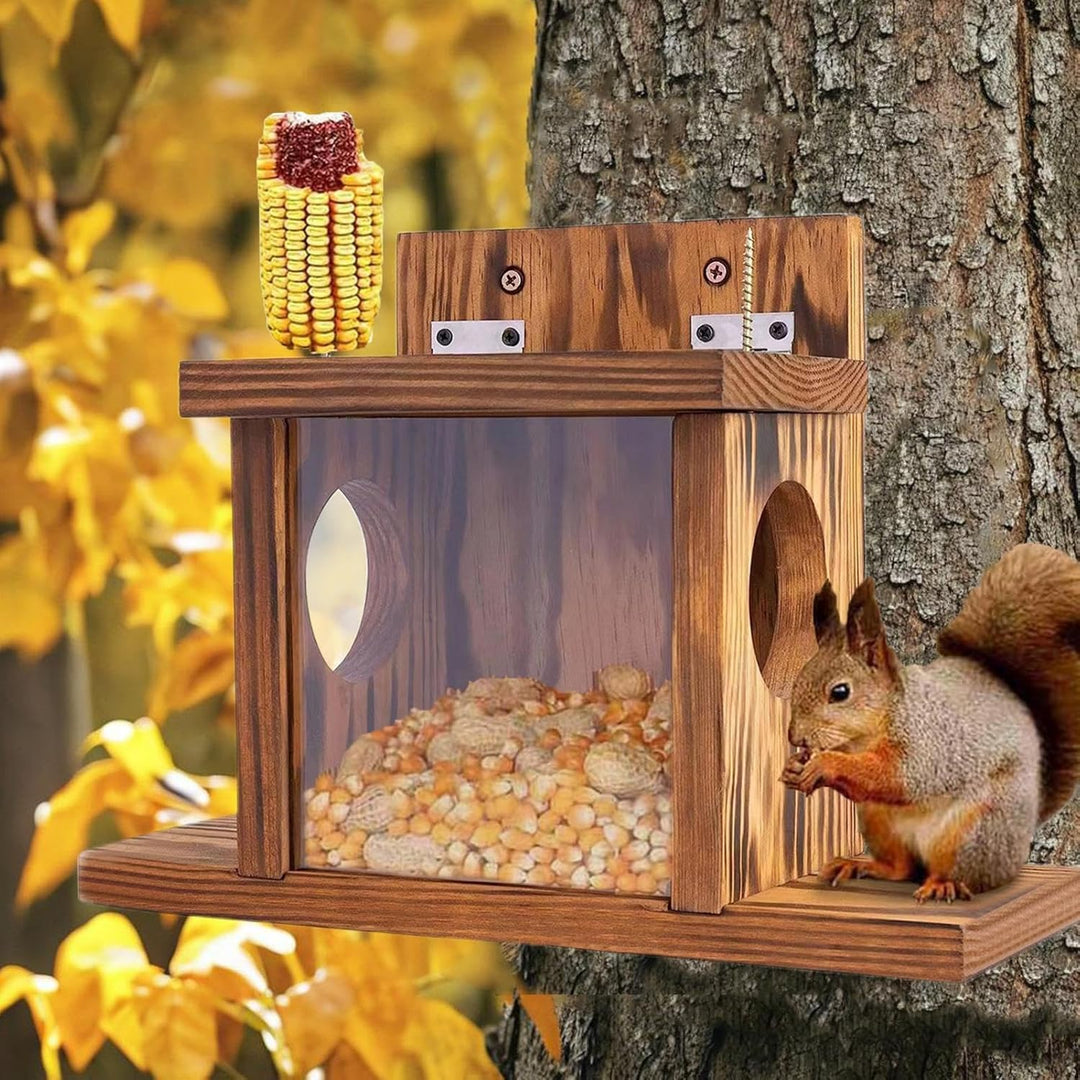 Eichhörnchen Futterstation - Eichhörnchen Futterhaus Wetterfest Aus Holz Mit 2 Eingänge & Sitzplattf