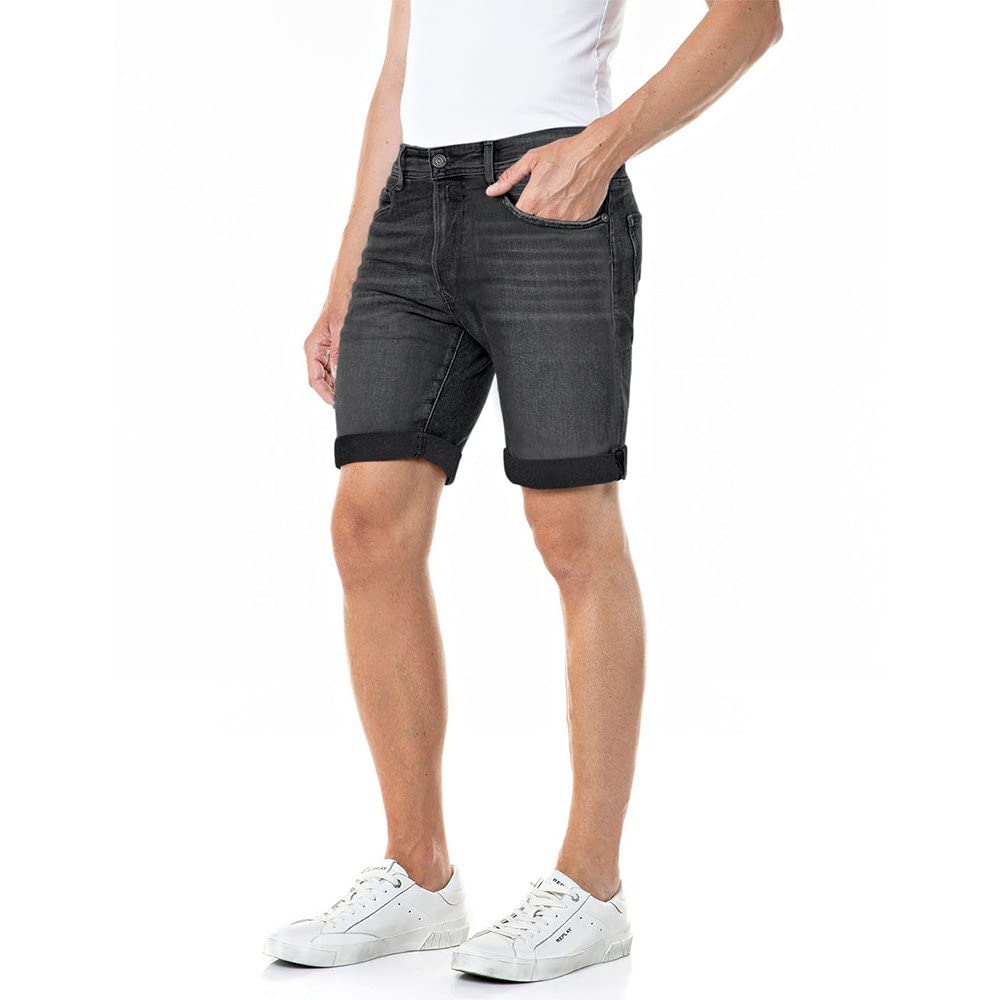 Replay Herren Jeans Shorts RBJ 901 Tapered-Fit Bio 29W Dark Grey 097, 29W Dark Grey 097