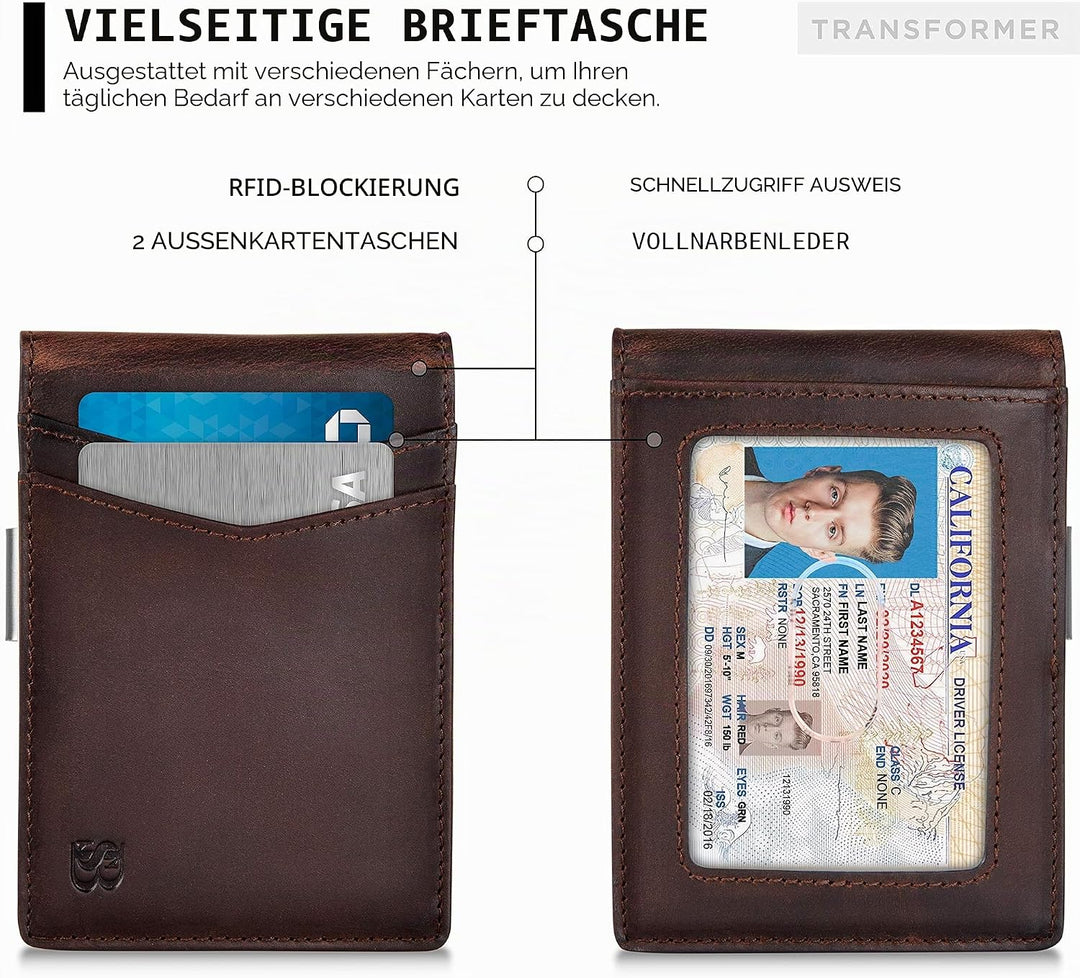 SERMAN Brands börse mit Klammer â€“ Herren-Geldbörsen, schmale Vordertasche, RFID-blockierender Kart