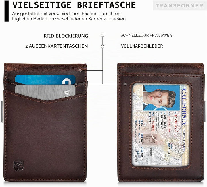 SERMAN Brands börse mit Klammer â€“ Herren-Geldbörsen, schmale Vordertasche, RFID-blockierender Kart