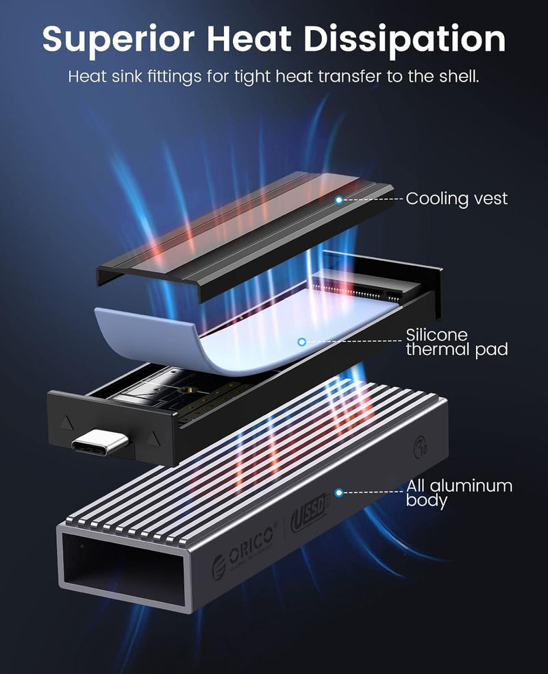 ORICO M.2 NVMe SATA SSD Gehäuse, USB3.2 USB-C 10Gbps Werkzeuglos Aluminium-Adapter für M.2 PCIe NVMe