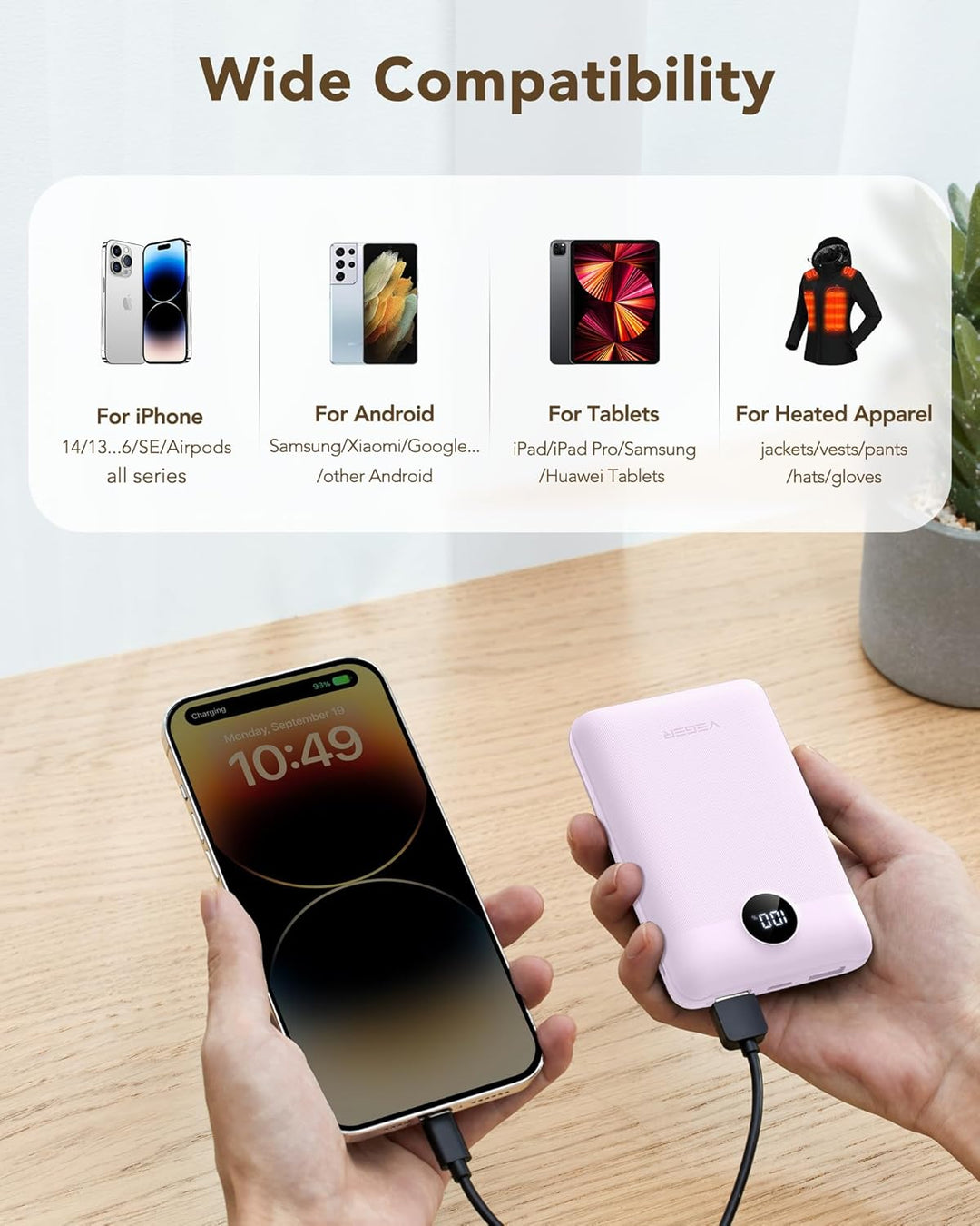 VEGER Power Bank 20000mAh klein 22.5W, Powerbank USB C Schnelles Aufladen Externe Handyakkus PD/QC3.