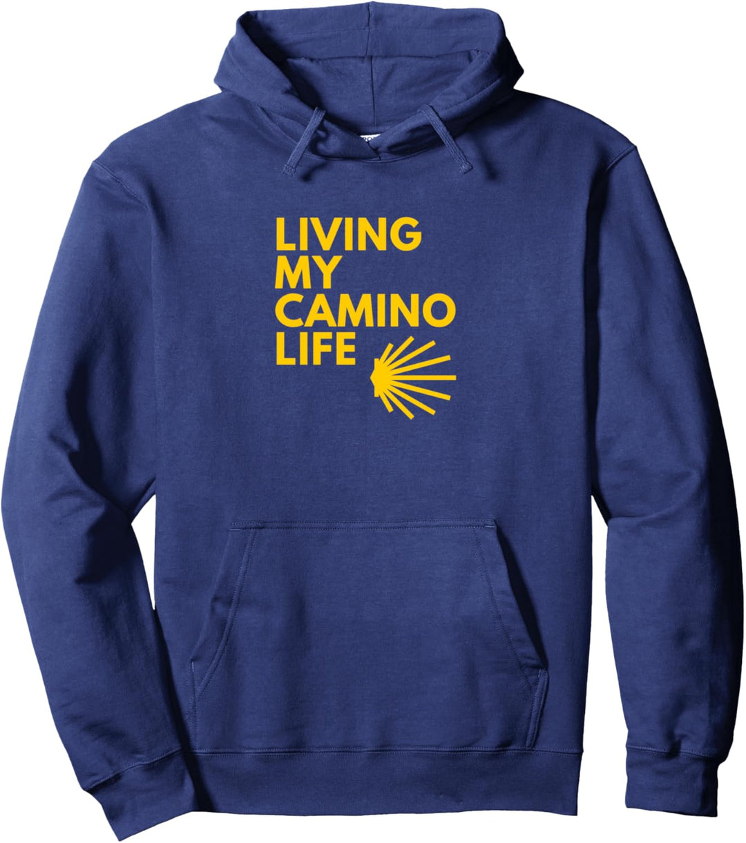 Living My Camino Life Typografie und gelbe Jakobsmuschel Pullover Hoodie