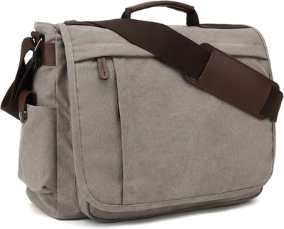 CALIYO Umhängetaschen Herren aus Canvas Schultasche Queformat A4 Laptoptasche für 15,6 Zoll Laptop A