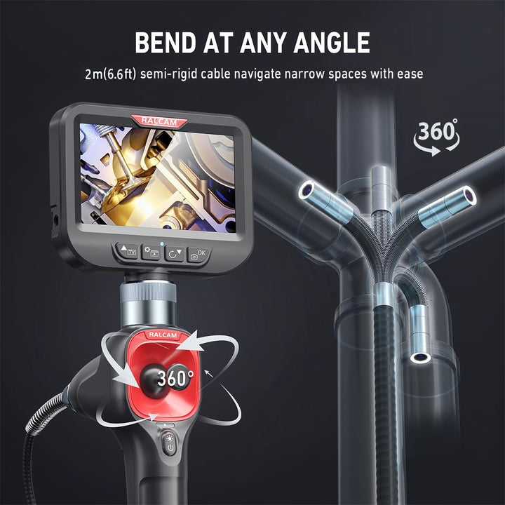 Ralcam Endoskopkamera 6,2mm Endoscope Camera - 360° Endoskop Schwenkbarer 4,3" HD 720P Inspektionska