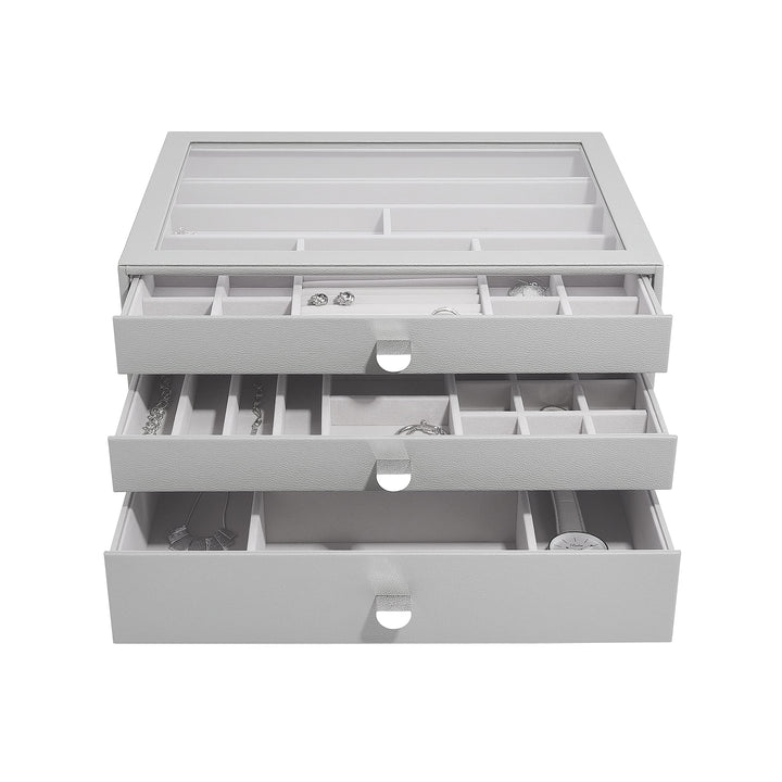 Stackers Pebble Grey Supersize Jewellery Box - Set of 3 (with Drawers), Pebble Grey