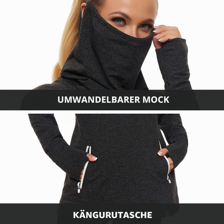 Soneven Rollkragen Pullover Damen Sweatshirt Damen Ohne Kapuze mit Taschen Funktionsshirt Langarm Sw