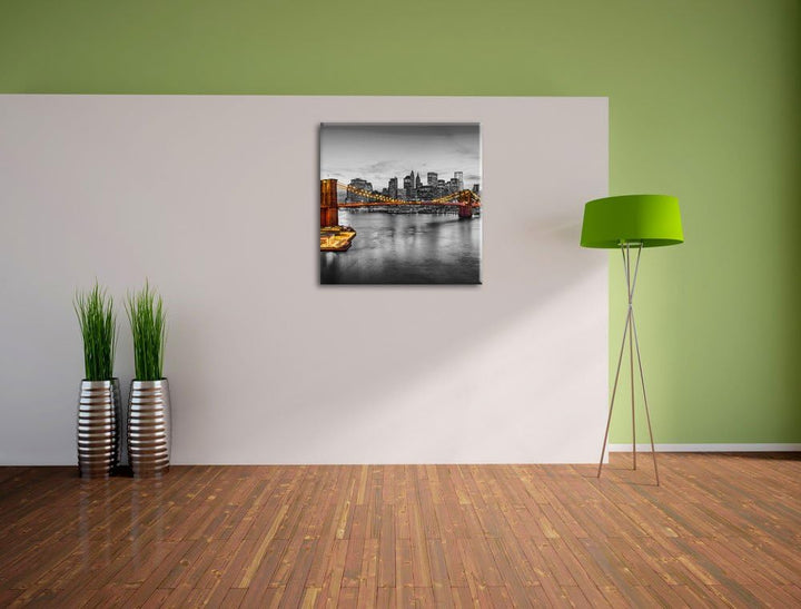 Pixxprint Atemberaubender Blick auf Brooklyn Bridge Schwarz/Weiss, Format: 70x70 auf Leinwand, 70x70