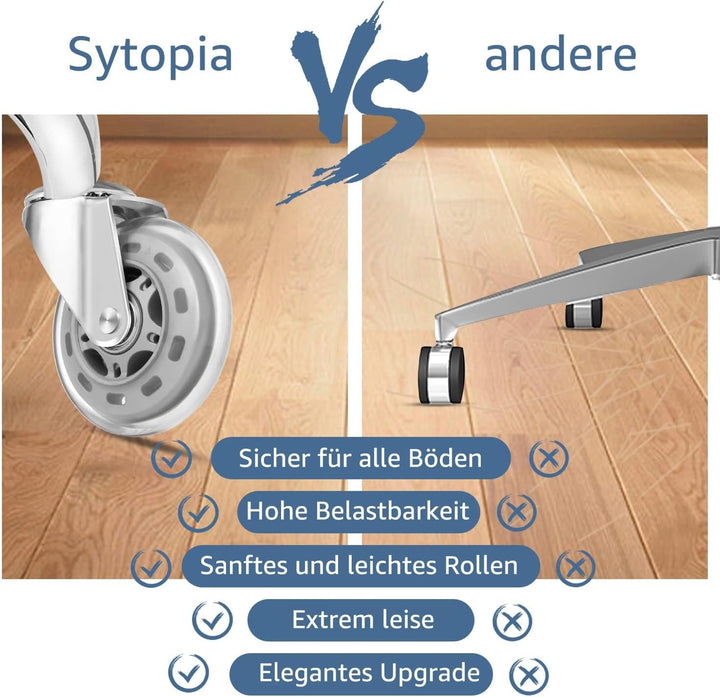 Sytopia Gummirollen Bürostuhl 11mm x 22 mm, 5er Set Rollen für Bürostühle, Parkett Rollen Bürostuhl