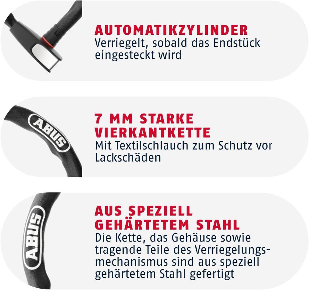 ABUS Kettenschloss Steel-O-Chain 8807K – Flexibles Fahrradschloss aus gehärtetem Stahl – ABUS-Sicher