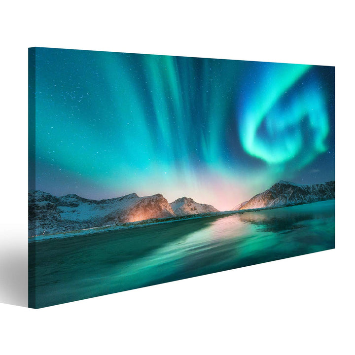 islandburner Bild Bilder auf Leinwand Aurora Borealis in den Lofoten Inseln, Norwegen. Aurora.Grüne