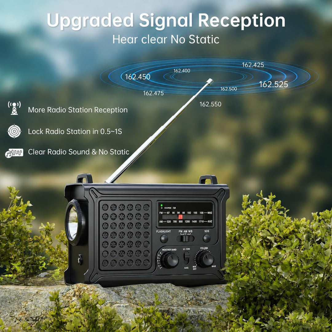 NOAA Notfall-Wetterradio, 12000 mAh/44400 mWh, tragbares AM/FM mit Solar/Handkurbel/USB-wiederauflad