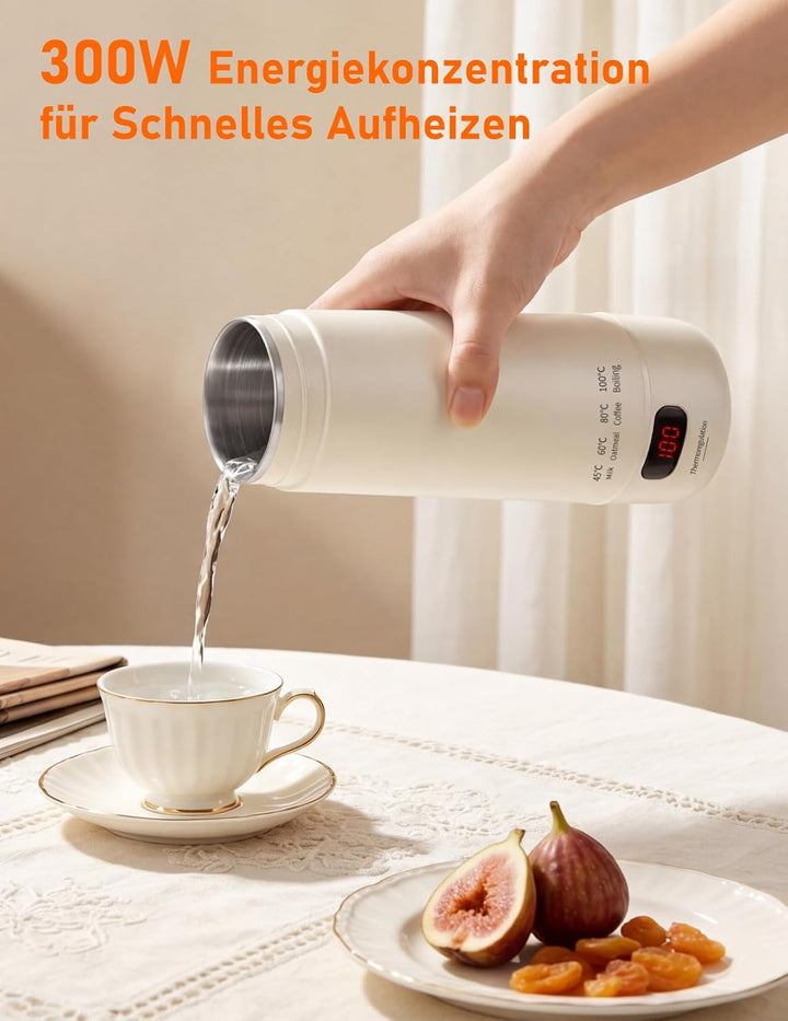 Reisewasserkocher Klein, 450ml Tragbarer Mini Wasserkocher mit 6 Temperatureinstellung LED-Display E