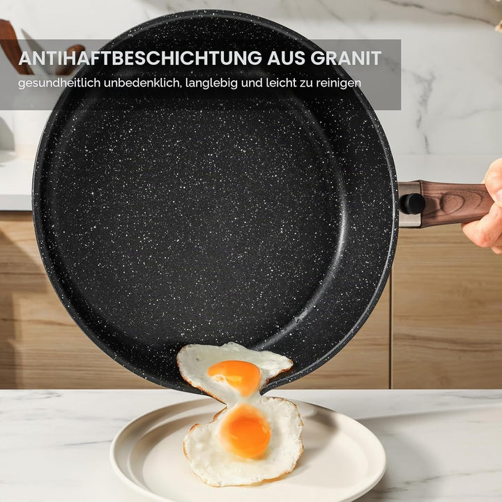 Kordisen Antihaft-Bratpfanne mit Deckel, 28 cm Induktion Sautepfanne mit Abnehmbarem Holzgriff, Gran