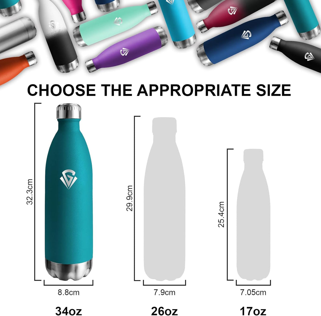 Thermo Trinkflasche 1l, Thermosflasche, BPA-Frei, Trinkflasche Auslaufsicher, Doppelwandige Vakuumis