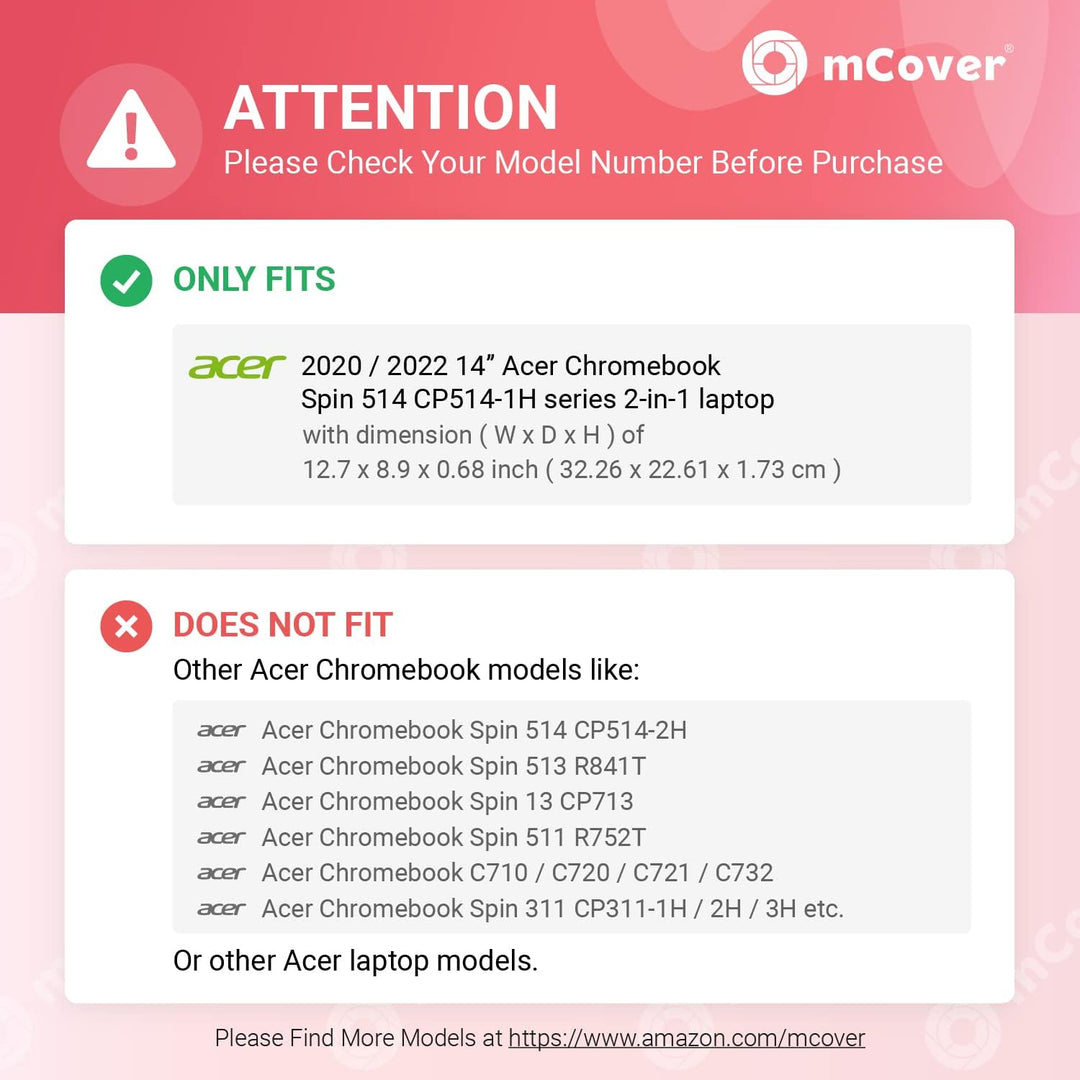 mCover Schutzhülle nur kompatibel mit Acer Chromebook Spin 514 CP514-1H Serie 2020 ~ 2022 (14 Zoll /