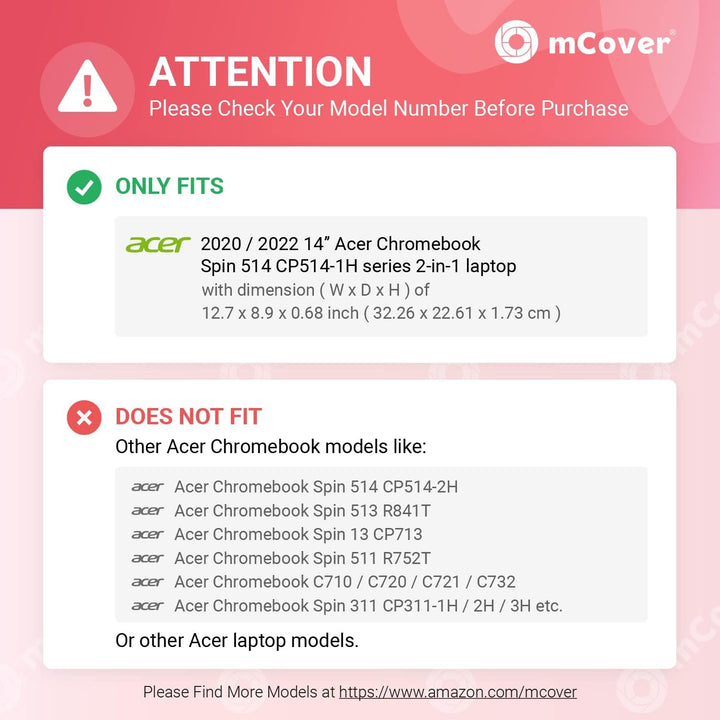mCover Schutzhülle nur kompatibel mit Acer Chromebook Spin 514 CP514-1H Serie 2020 ~ 2022 (14 Zoll /