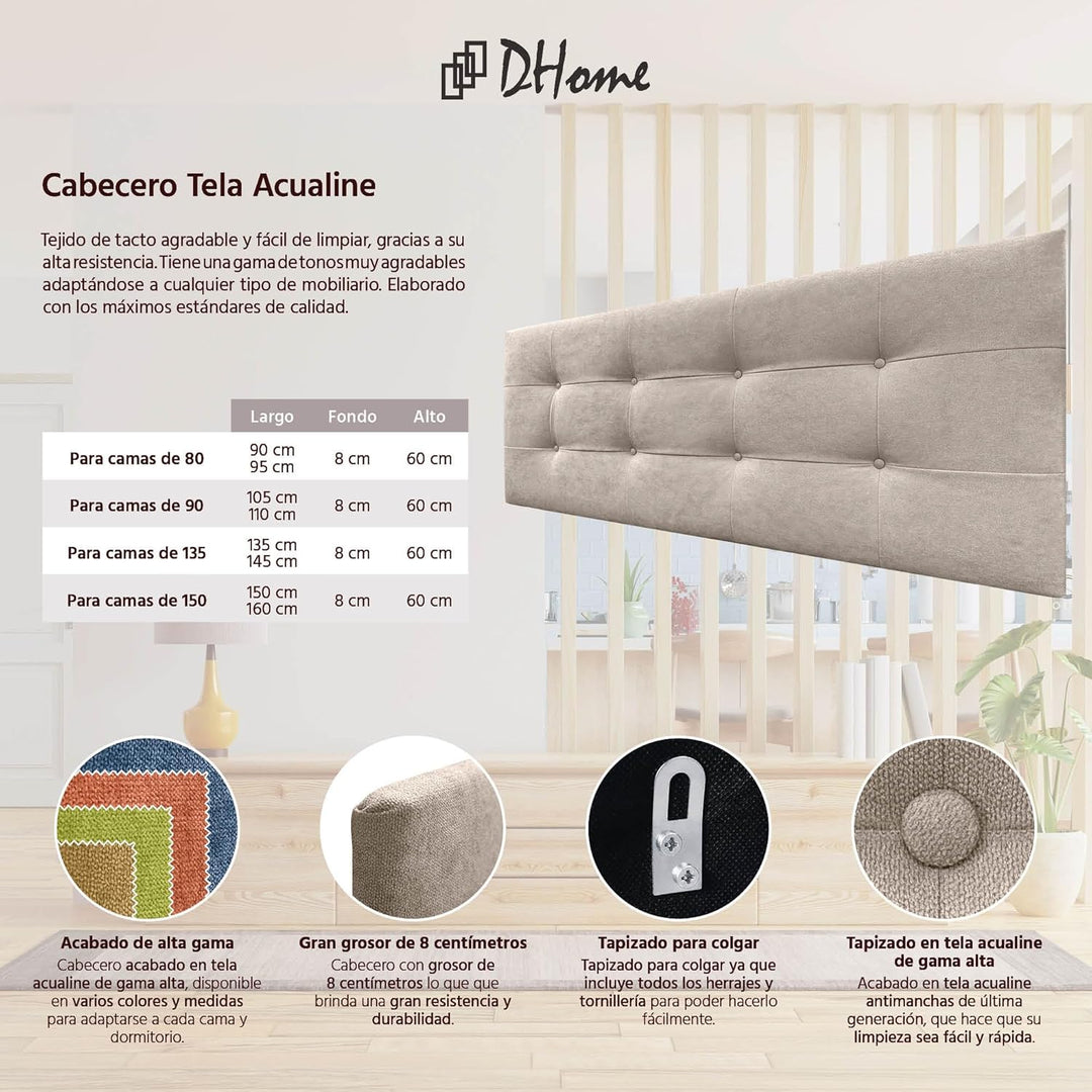 DHOME Kopfteil, gepolstertes Bett Kopfteil 8cm dick. Gepolstertes Kopfteil ACUALINE Stoff und Kunstl