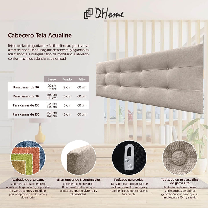DHOME Kopfteil, gepolstertes Bett Kopfteil 8cm dick. Gepolstertes Kopfteil ACUALINE Stoff und Kunstl