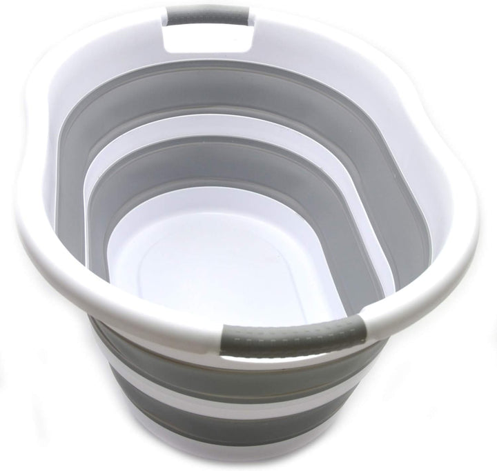 SAMMART 36L Collapsible Plastic Laundry Basket, Water Capacity 28L (Oval, Grau) Oval Grau, Oval Grau