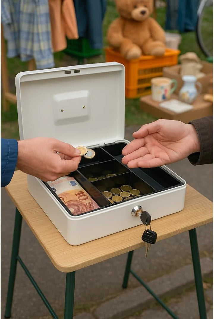 Geldkassette aus Metall - Weiss - 300 x 240 x 90 mm - Sicherer Aufbewahrungsort für Bargeld und Wert