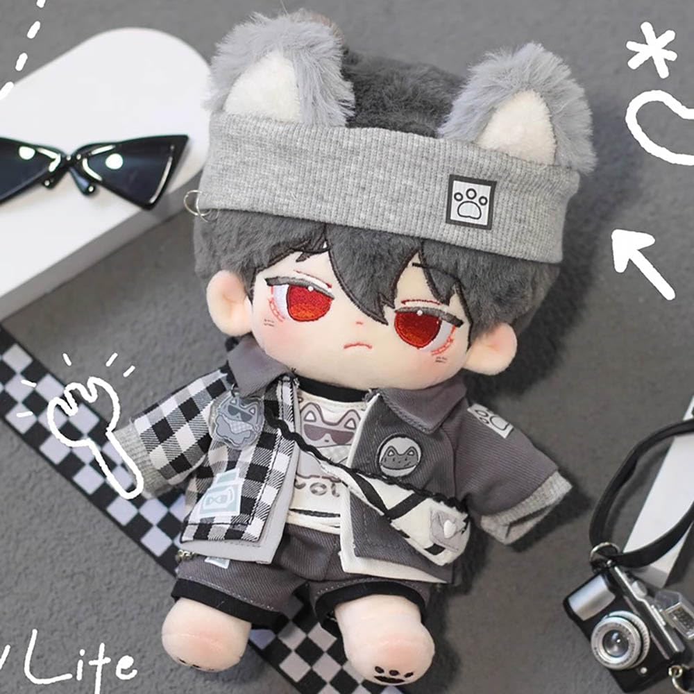 niannyyhouse 20 cm Plüschpuppenkleidung, Wolfsohren, Stirnband, Mantel, Hose, Weste, Rucksack, 20,3