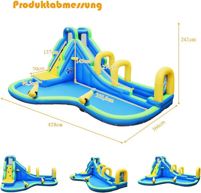 COSTWAY Hüpfburg Wasserrutsche Spielpool Aufblasbare, Wasserspielcenter mit Rutsche, Wasserpark aufb