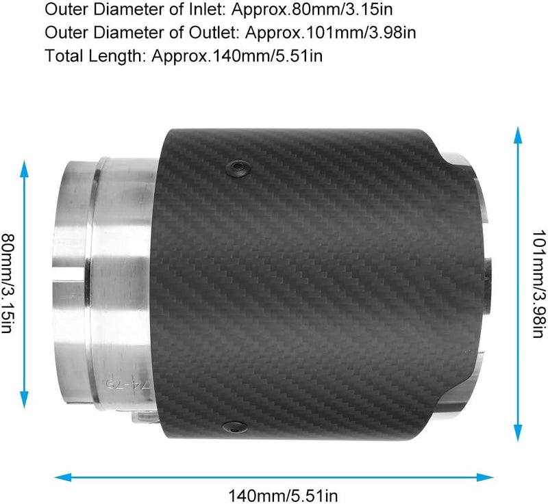 Auspuff Kohlefaser 80 Mm Einlass 101 Mm Auslass Heckkehle Gerade Seite Matte Auspuffspitze Passend f