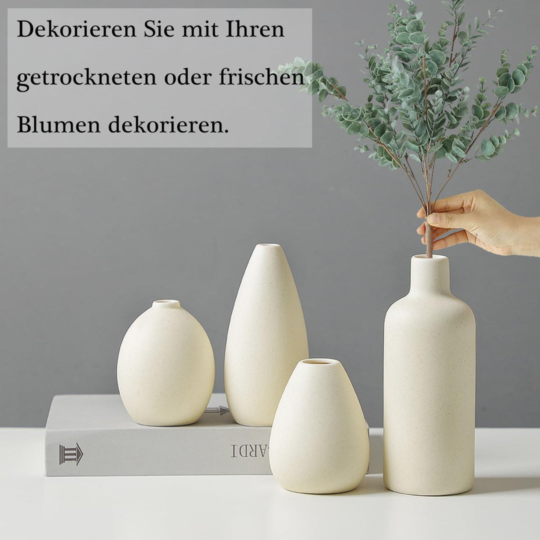 CEMABT Beige Keramik Vase Set-4 Kleine Vasen für Blumen, einzigartige Blumenvasen für Mittelstücke,