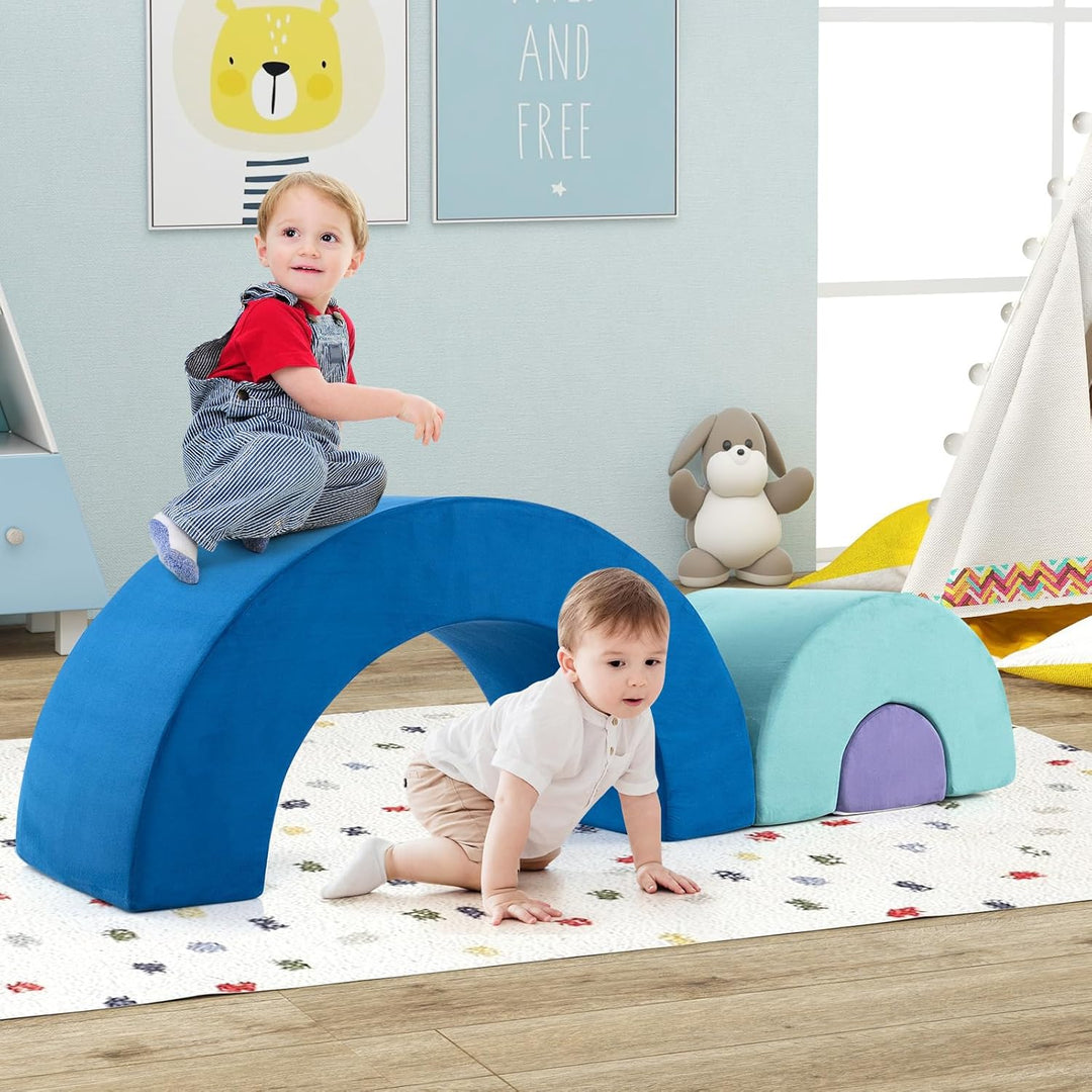 COSTWAY 3-TLG. Softbausteine, Schaumstoffbausteine zum Klettern und Krabbeln für Babys, Kletterbogen