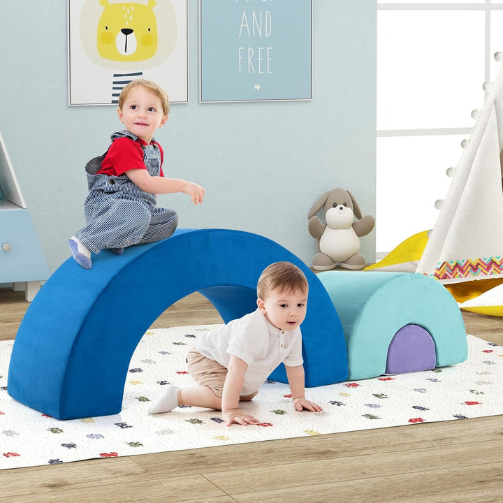 COSTWAY 3-TLG. Softbausteine, Schaumstoffbausteine zum Klettern und Krabbeln für Babys, Kletterbogen