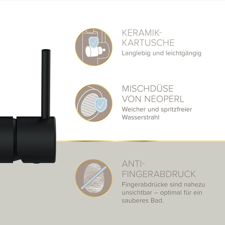 Lenz BOW² Waschtischarmatur schwarz-matt 46010251, Schwarz-matt