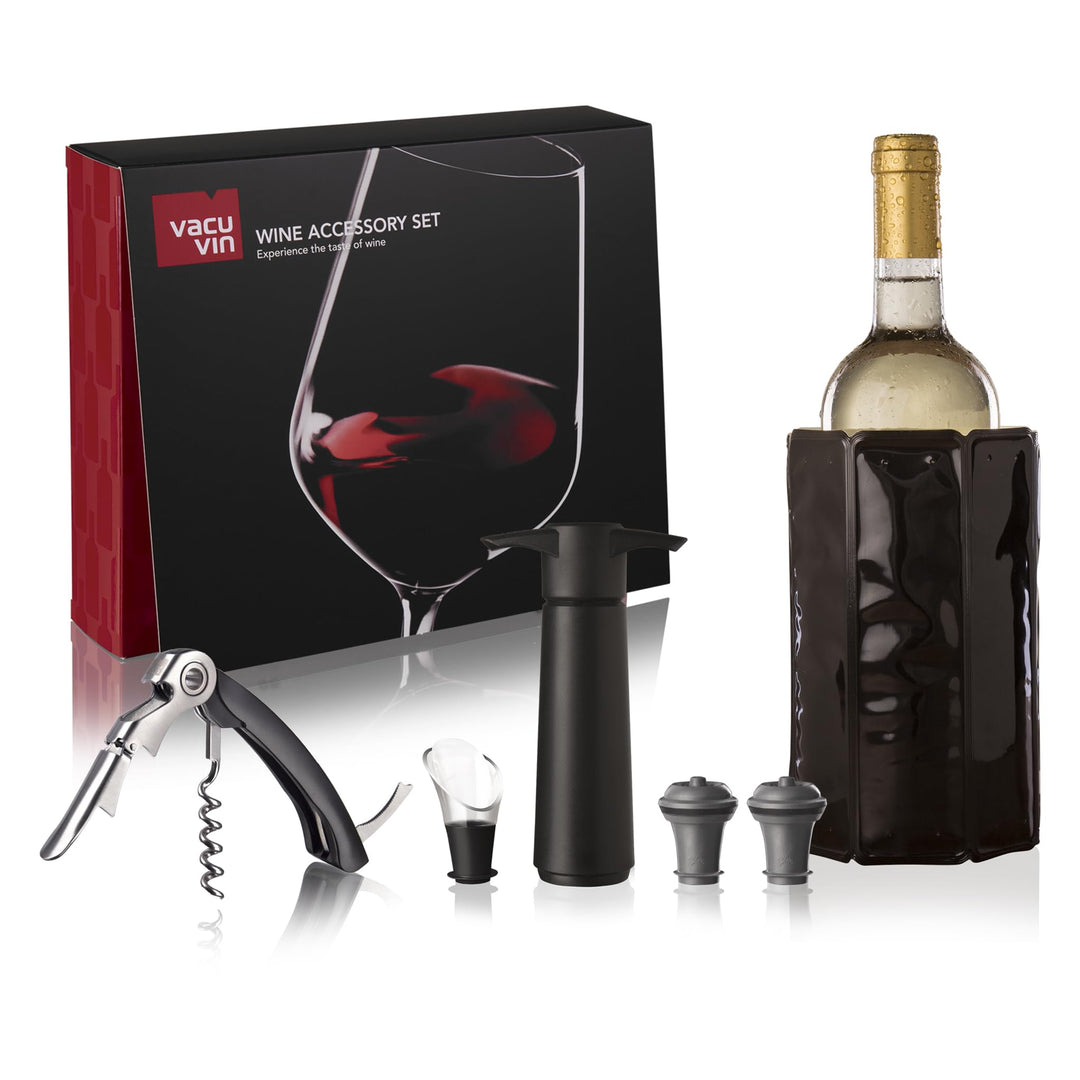 Vacu Vin Weinset Experience 6 teilig - Weinpumpe, Weinausgiesser, Kellnermesser, Ersatzstopfen, 6889