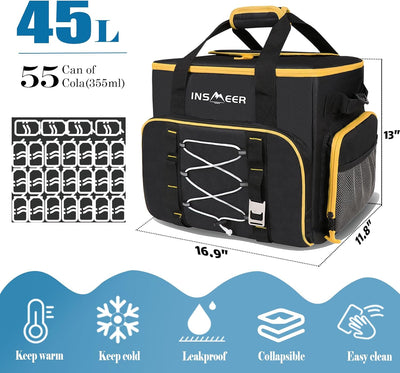 INSMEER Kühltasche Gross 48L/55L, 55/80 Cans Kühltasche Faltbar Isolierte Tasche, Auslaufsicher zusa